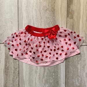 Girls Pink Tulle Skirt with Red Heart Print
